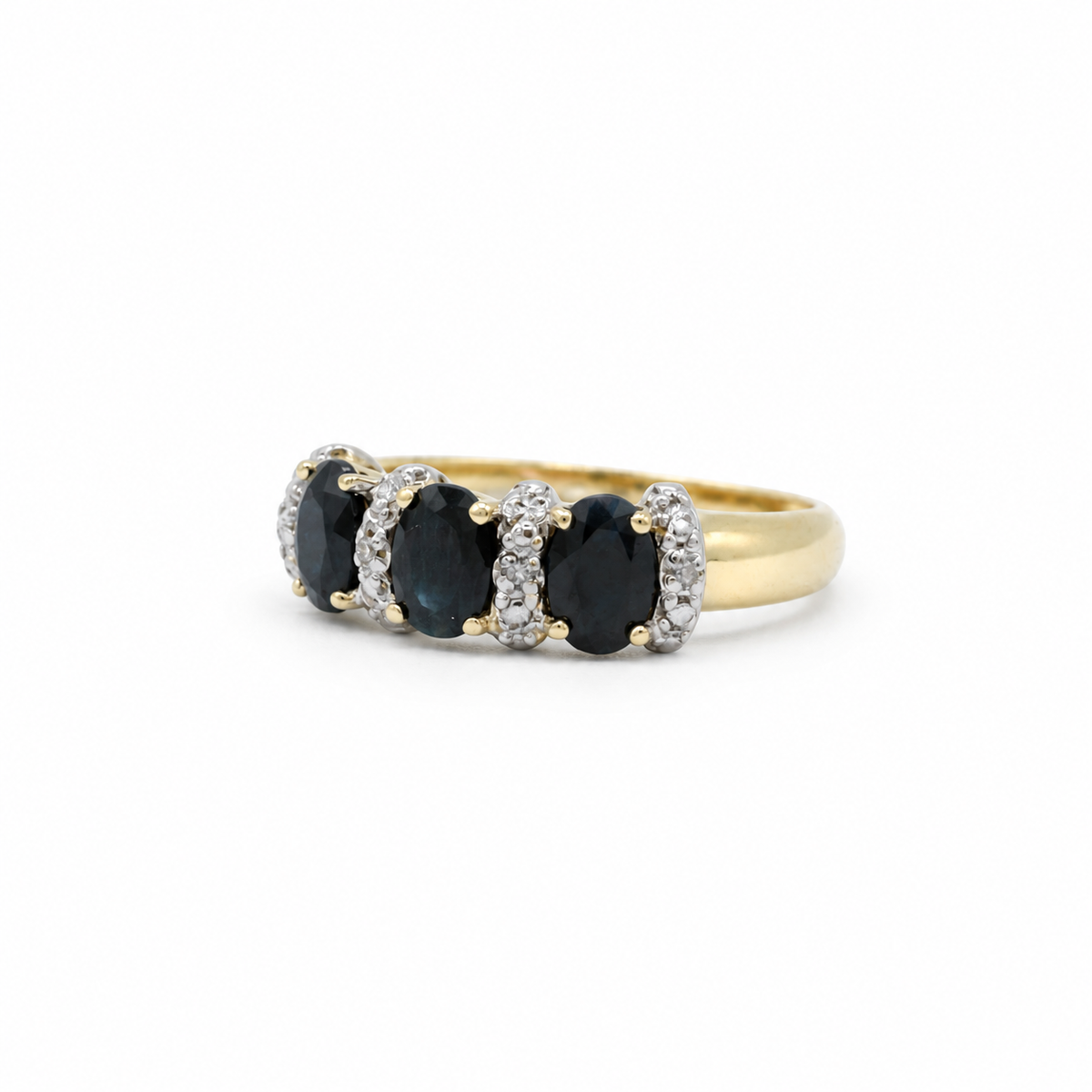 Bague trilogie or jaune et blanc - saphirs et diamants