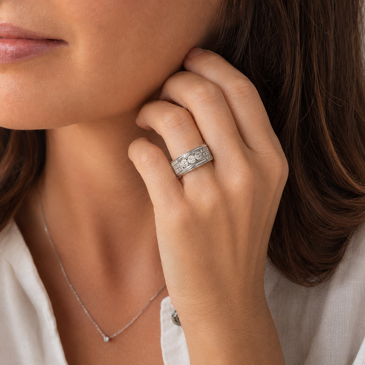 Bague Or blanc - Pavage Diamants