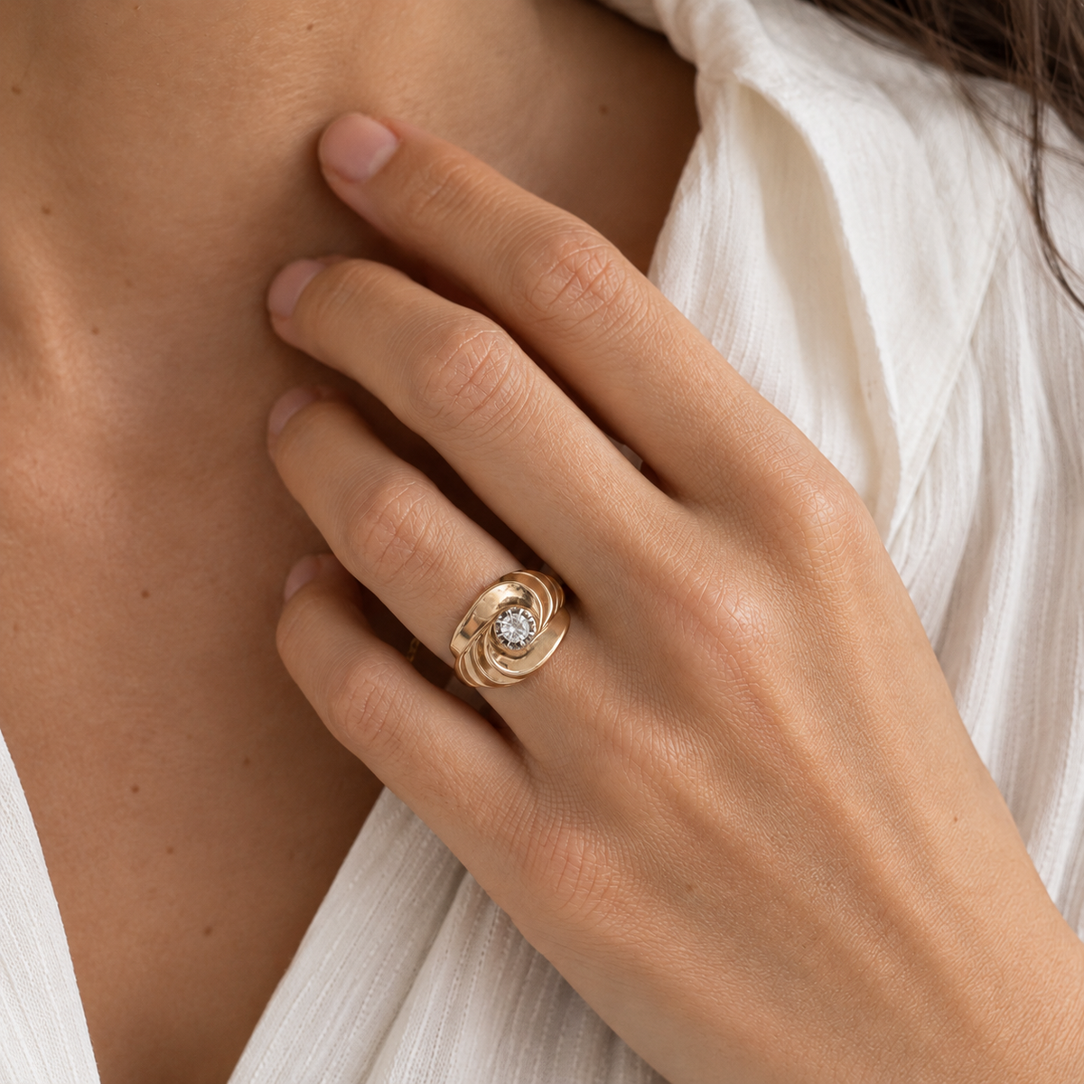 Bague Tank - Or Rose - Diamant 0,25 Carat
