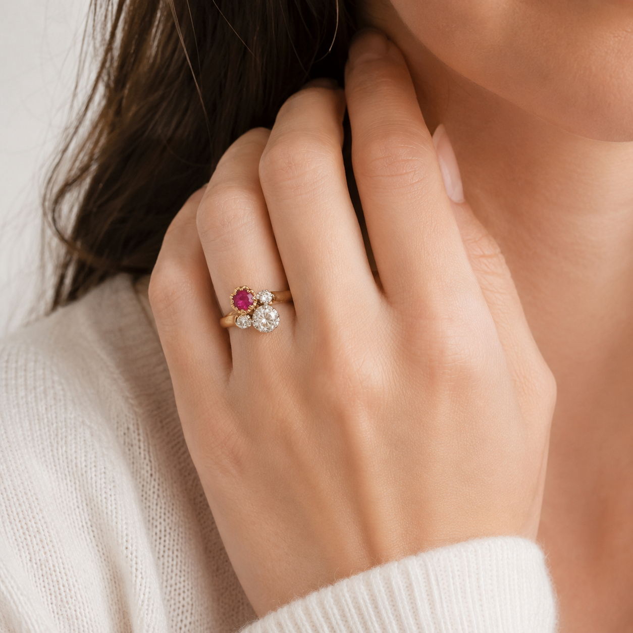 Bague Toi et Moi - Or rosé - Diamants et Rubis