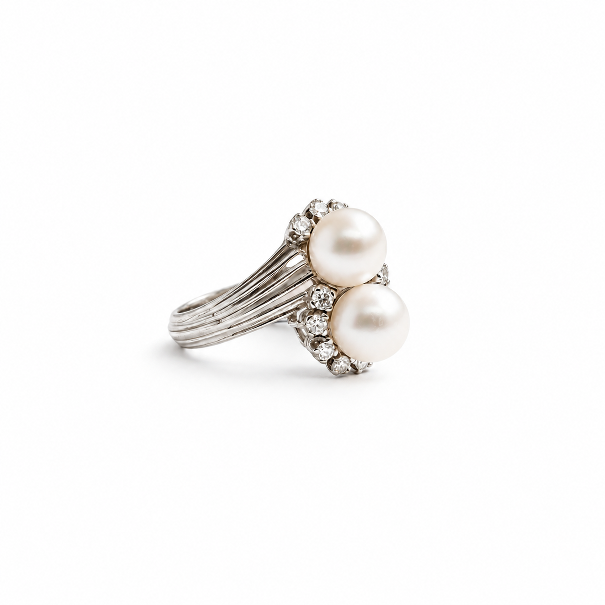 Bague Toi et Moi - Or Blanc - Perles de culture et Diamants