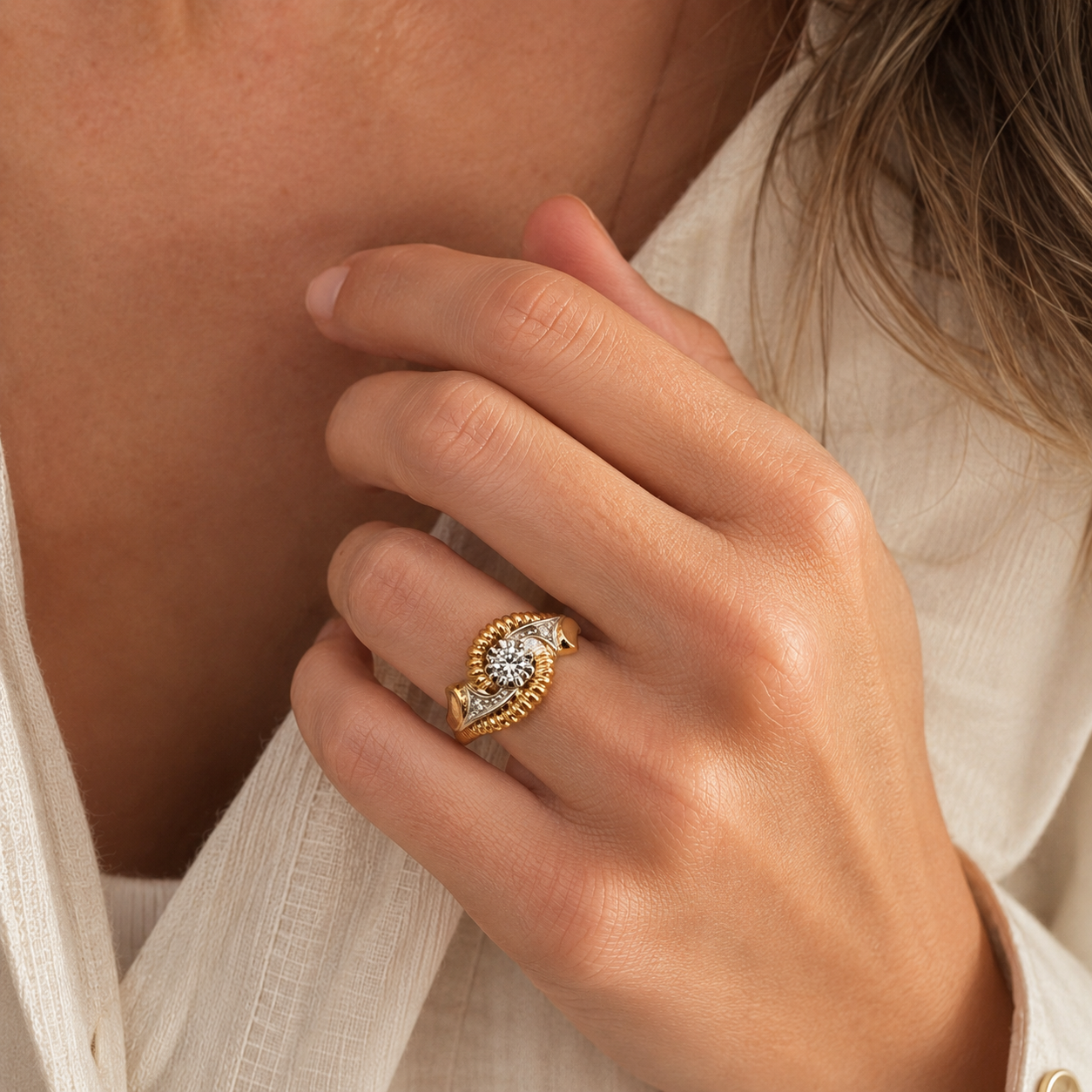 Bague Tank - Or Rosé et Diamants