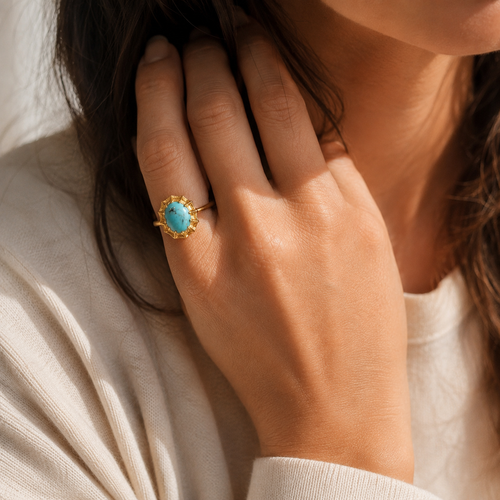 Bague - Or jaune - Cabochon turquoise