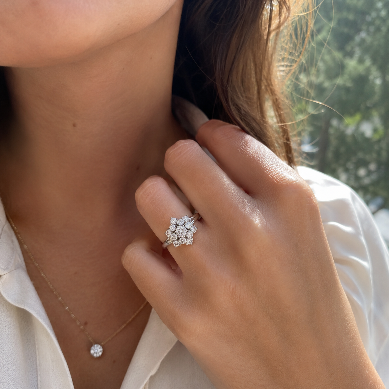 Bague Marguerite - Or blanc - Diamants