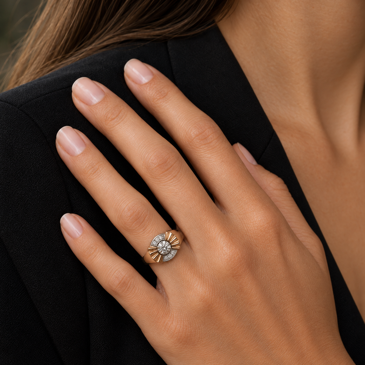 Bague Tank - Or Rosé et Platine - Diamants 0,30 ct