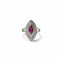 Bague marquise or blanc - Rubis et Diamants