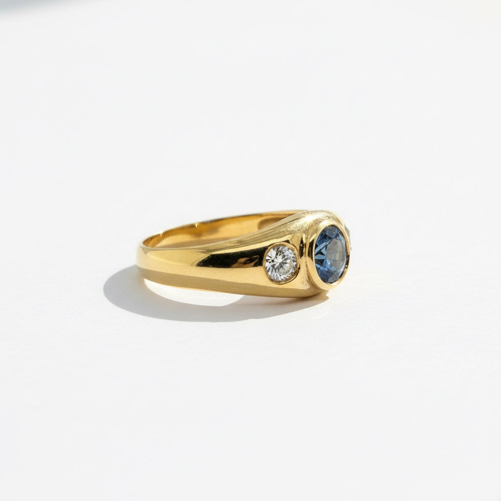 Bague jonc - Or Jaune - Saphir et Diamants