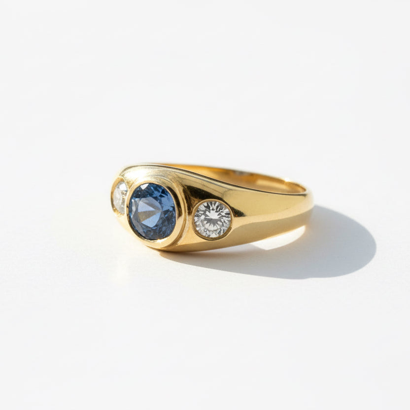 Bague jonc - Or Jaune - Saphir et Diamants