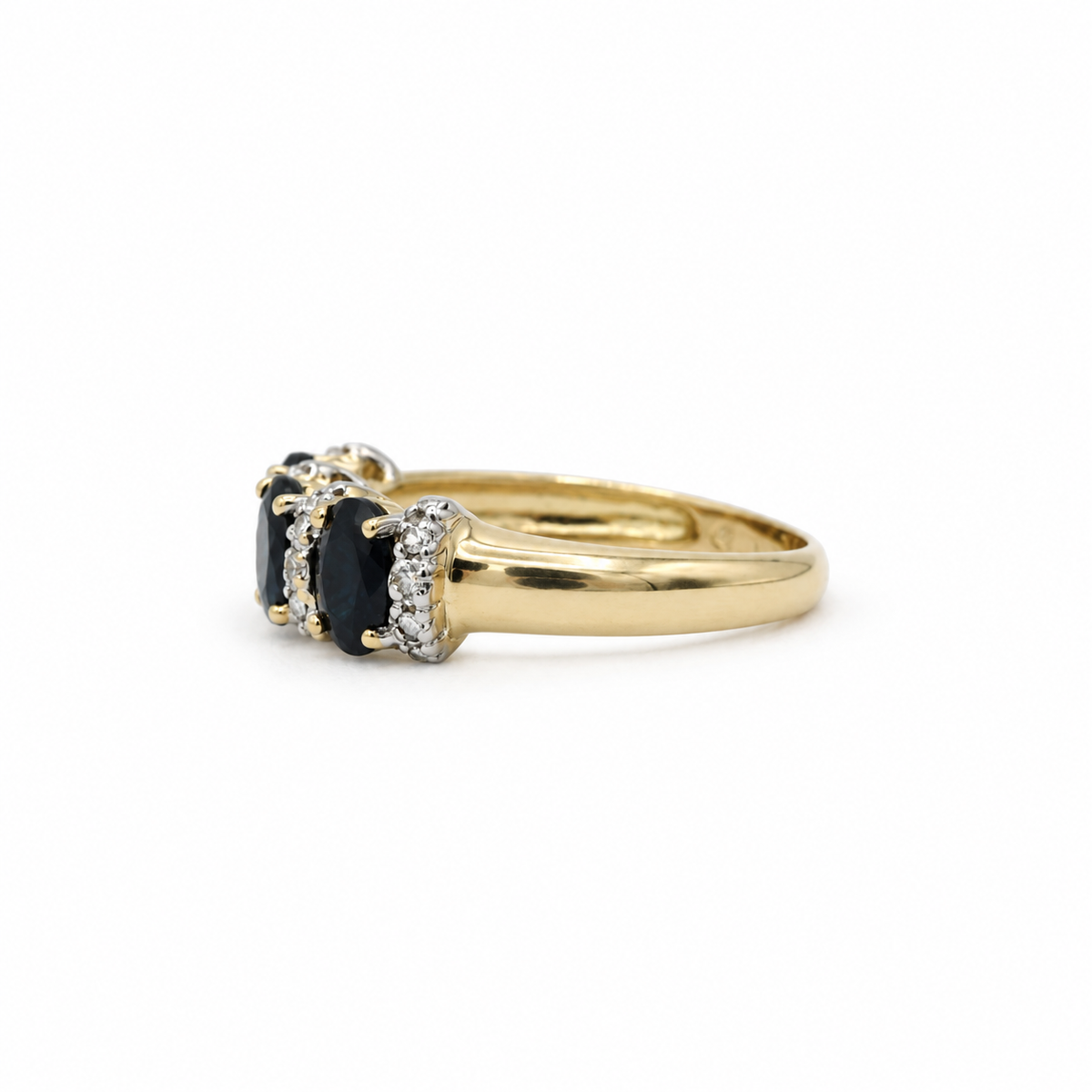 Bague trilogie or jaune et blanc - saphirs et diamants