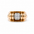 Bague Tank - Or rosé et Platine - Diamant 0,19 carat