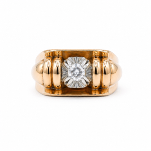 Bague Tank - Or rosé et Platine - Diamant 0,19 carat