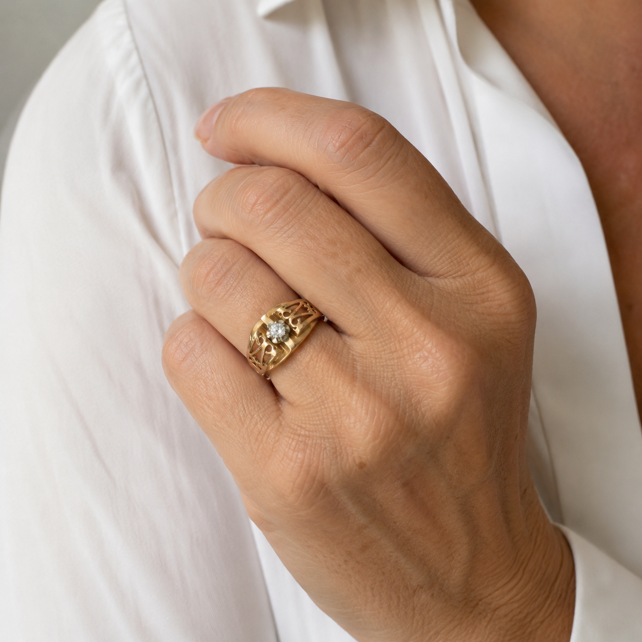 Bague Tank - Or Rose et Diamant