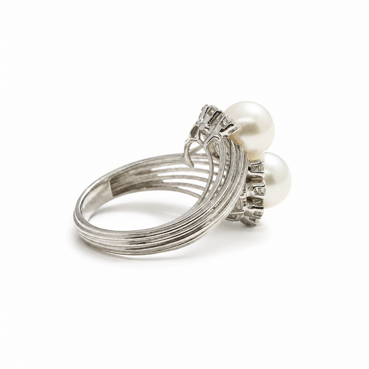 Bague Toi et Moi - Or Blanc - Perles de culture et Diamants