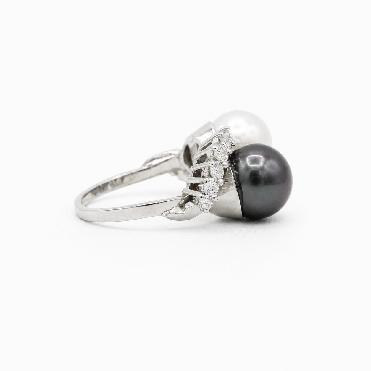 Bague Toi & Moi - Or blanc - Perles et Diamants