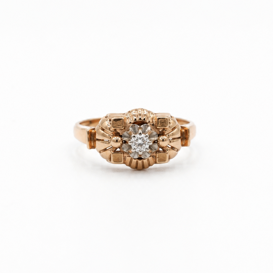 Bague Tank - Or rose - Diamant Taille ancienne