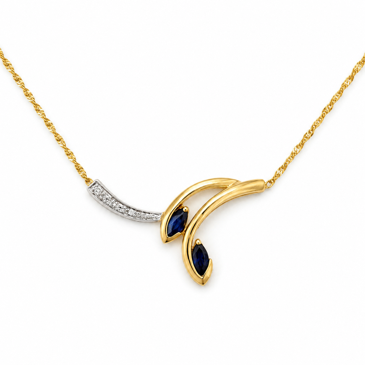 Collier Pendentif Or jaune et blanc - Saphirs et Diamants