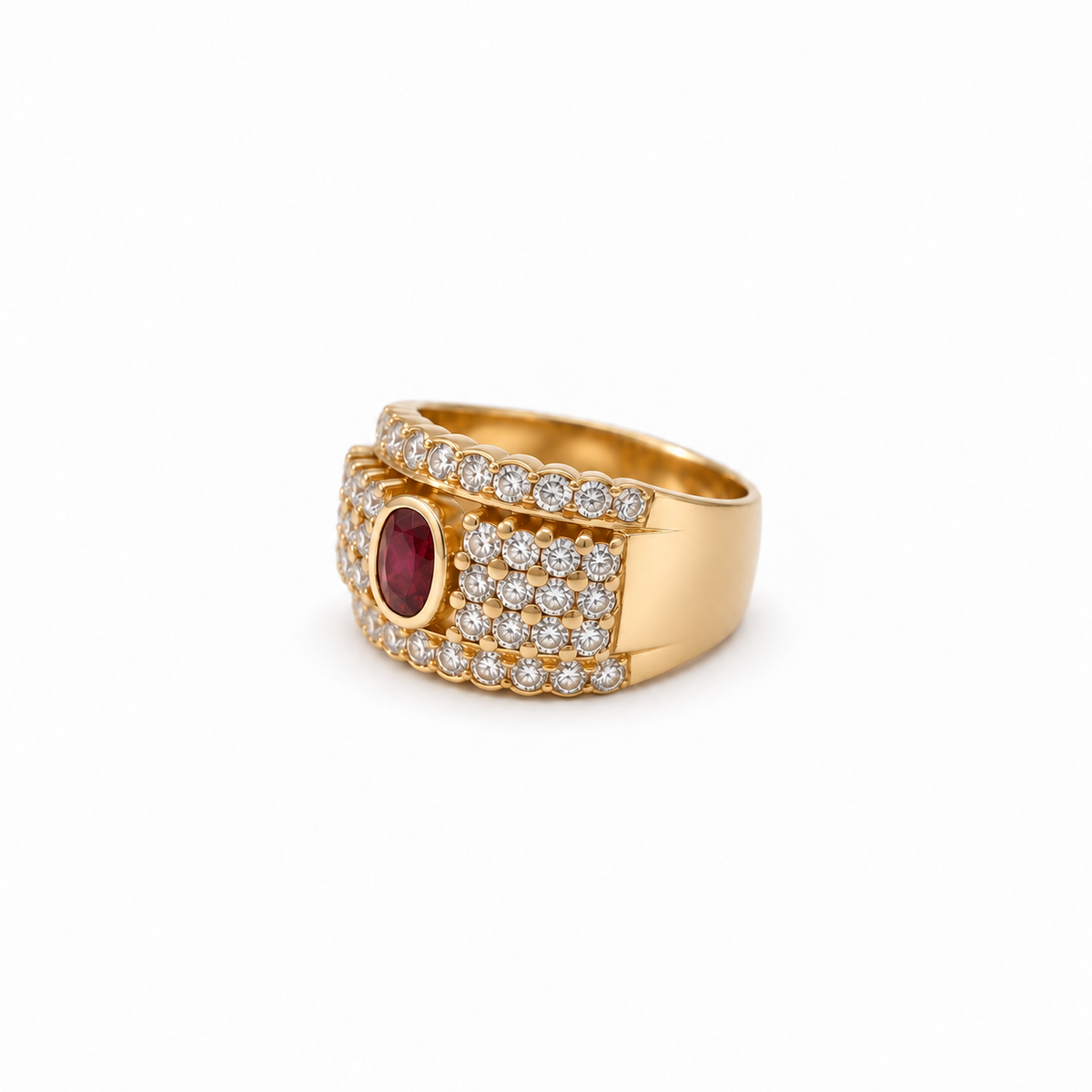Bague bandeau Or jaune - Rubis et Diamants