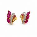 Boucles d’oreilles - Or jaune et blanc - Rubis et diamants