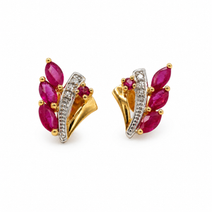 Boucles d’oreilles - Or jaune et blanc - Rubis et diamants