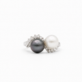 Bague Toi & Moi - Or blanc - Perles et Diamants
