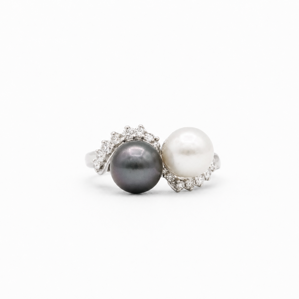 Bague Toi & Moi - Or blanc - Perles et Diamants