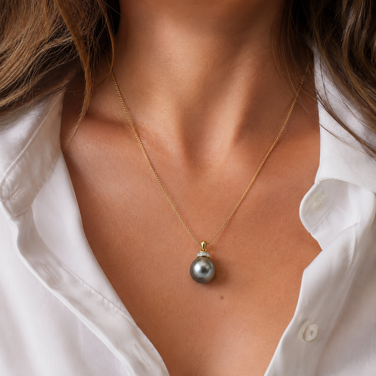Pendentif Perle de Tahiti - Or jaune et Diamants