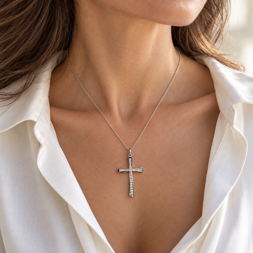 Art Deco - White gold and diamond Cross Pendant