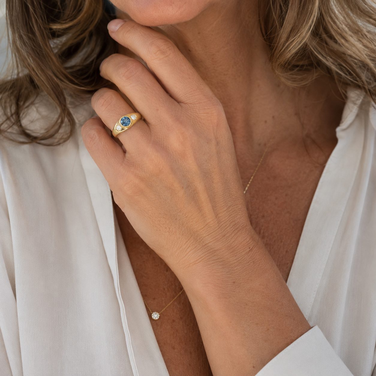 Bague jonc - Or Jaune - Saphir et Diamants