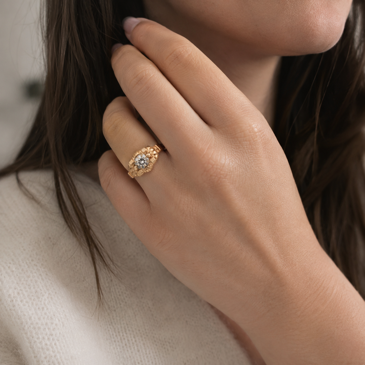 Bague Tank - Or rose - Diamant Taille ancienne