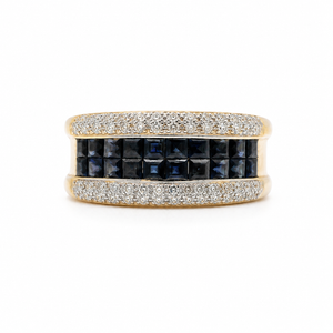 Bague Bandeau - Or jaune - Saphirs et Diamants