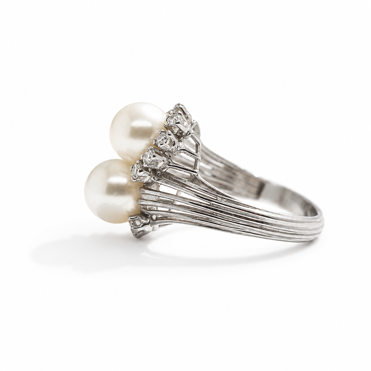 Bague Toi et Moi - Or Blanc - Perles de culture et Diamants
