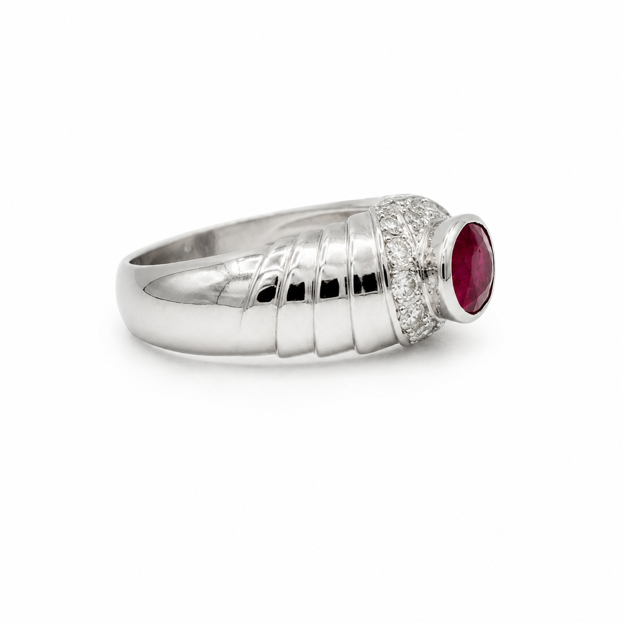 Bague Jonc - Or blanc Rubis et diamants