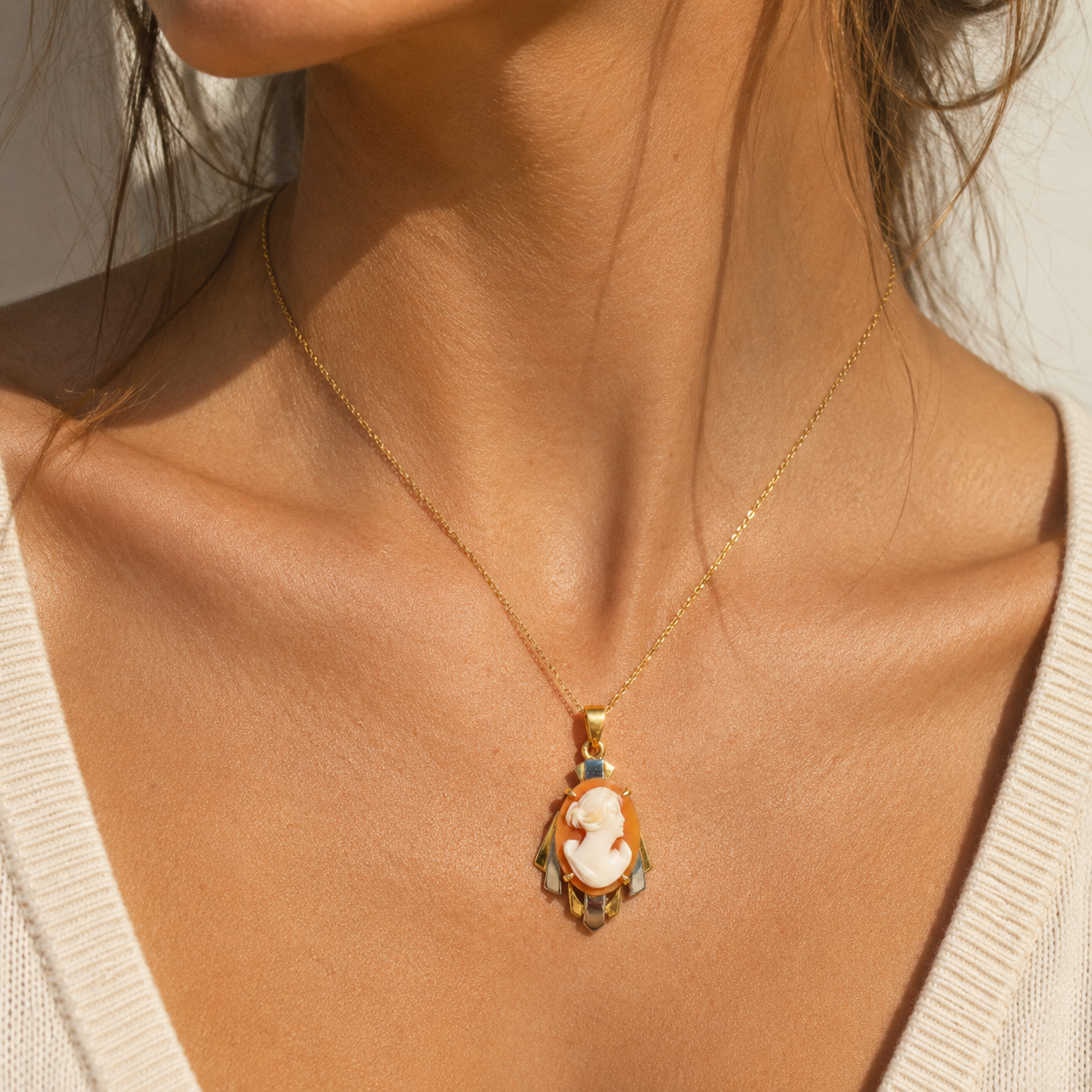 Pendentif Camée - Or jaune et blanc