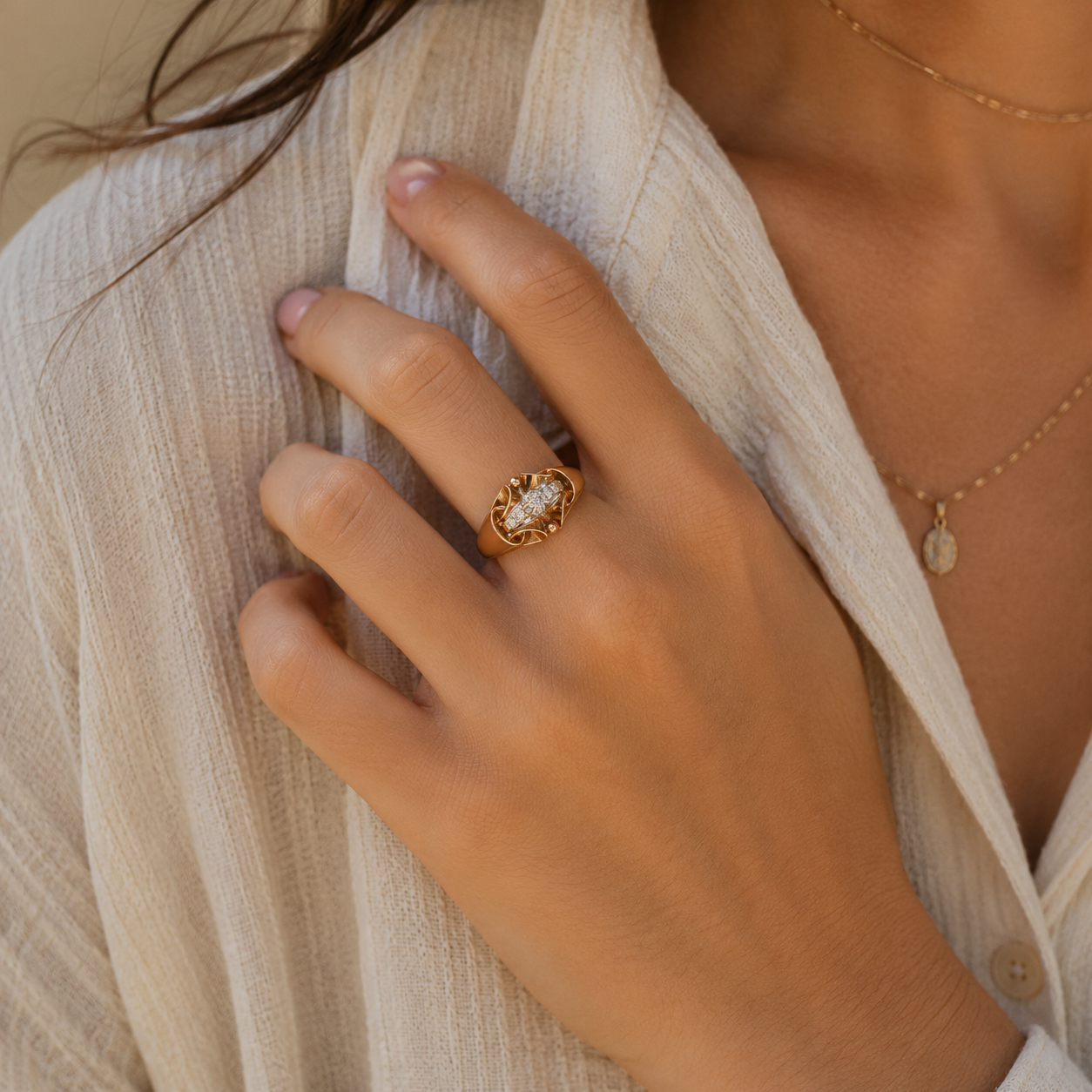 Bague Tank Or rose - Diamants 0,40 carat