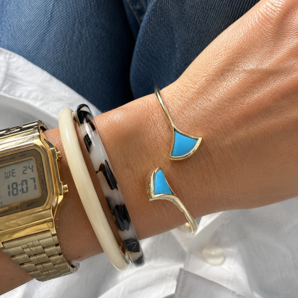 Bracelet Jonc - Or Jaune - Turquoise