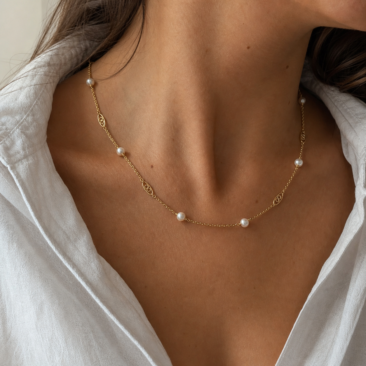 Collier Filigrane - Or jaune et Perles de culture