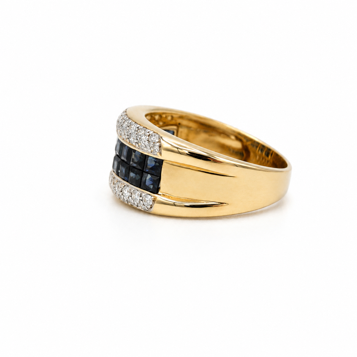Bague Bandeau - Or jaune - Saphirs et Diamants