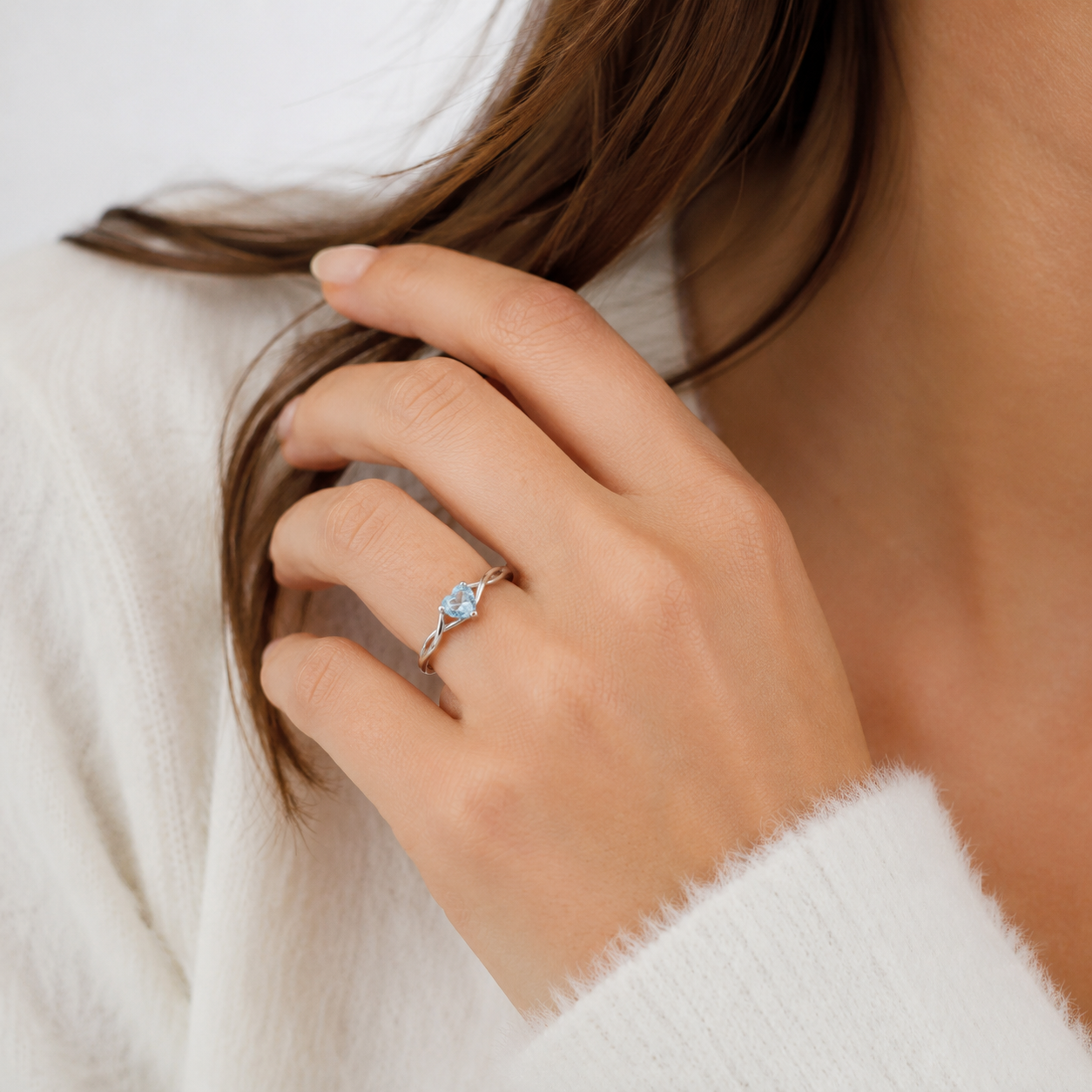 Bague Coeur - Or blanc - Aiguë Marine