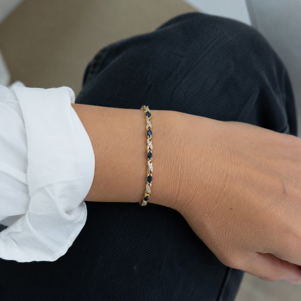 Bracelet Vintage - Or jaune - Saphirs et Diamants