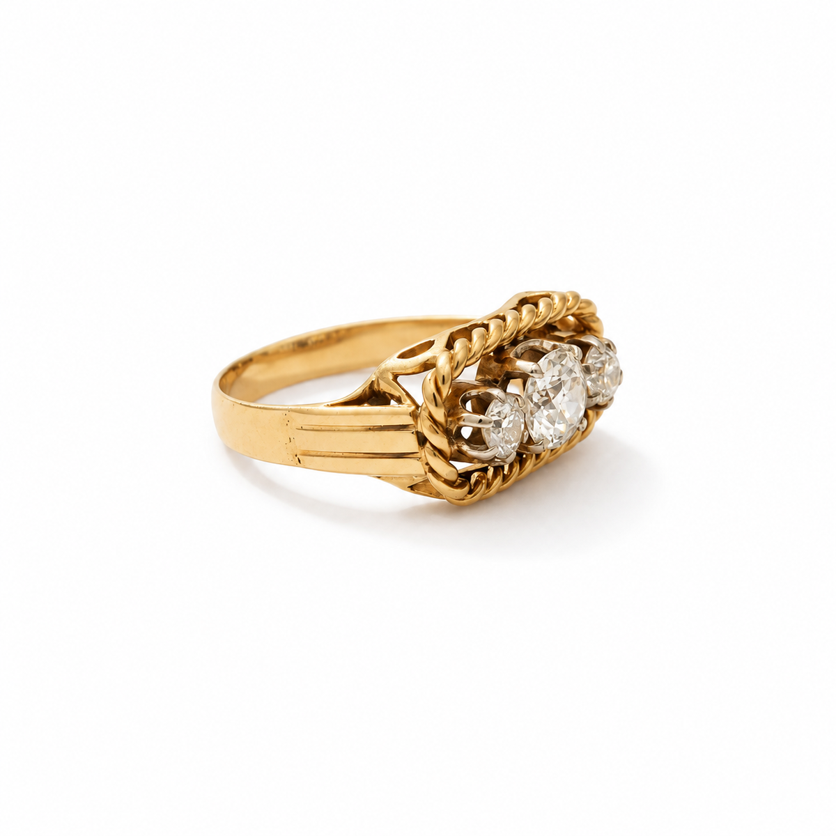 Bague trilogie - Or Jaune et Diamants - Année 40