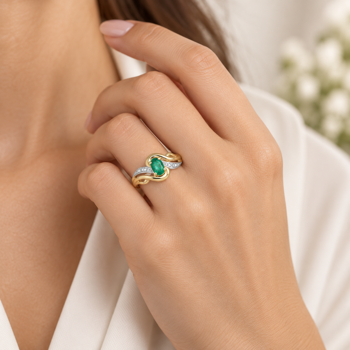 Bague Or Jaune et Blanc Emeraude 0,30 carat