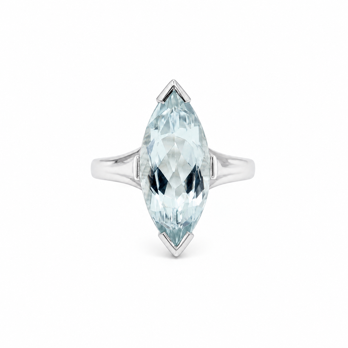 Bague Marquise Or Blanc - Aiguë Marine