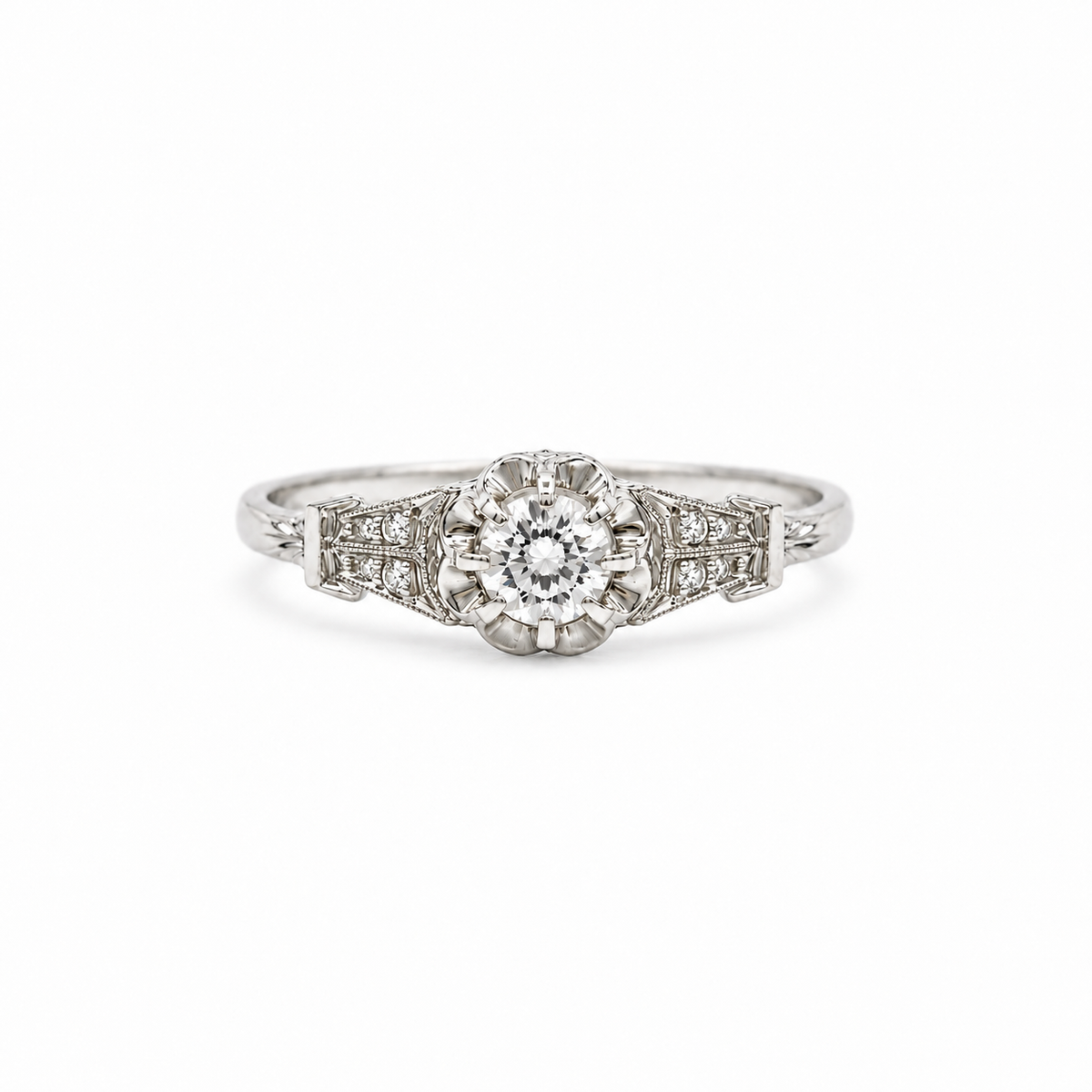 Art déco - Bague Or blanc - Diamants