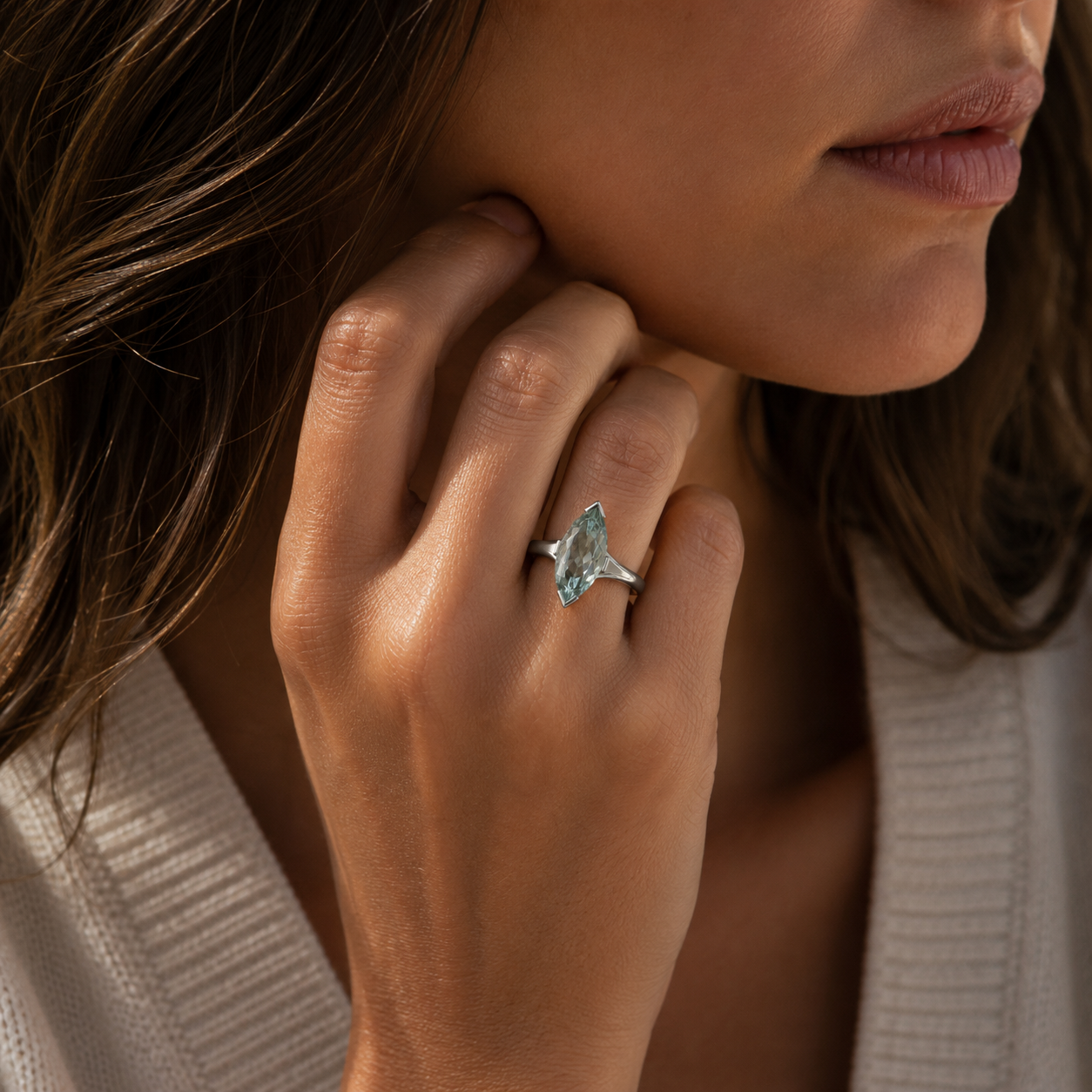 Bague Or Blanc - Aiguë Marine