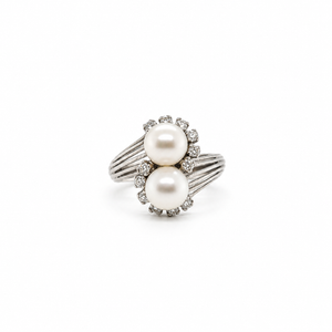 Bague Toi et Moi - Or Blanc - Perles de culture et Diamants