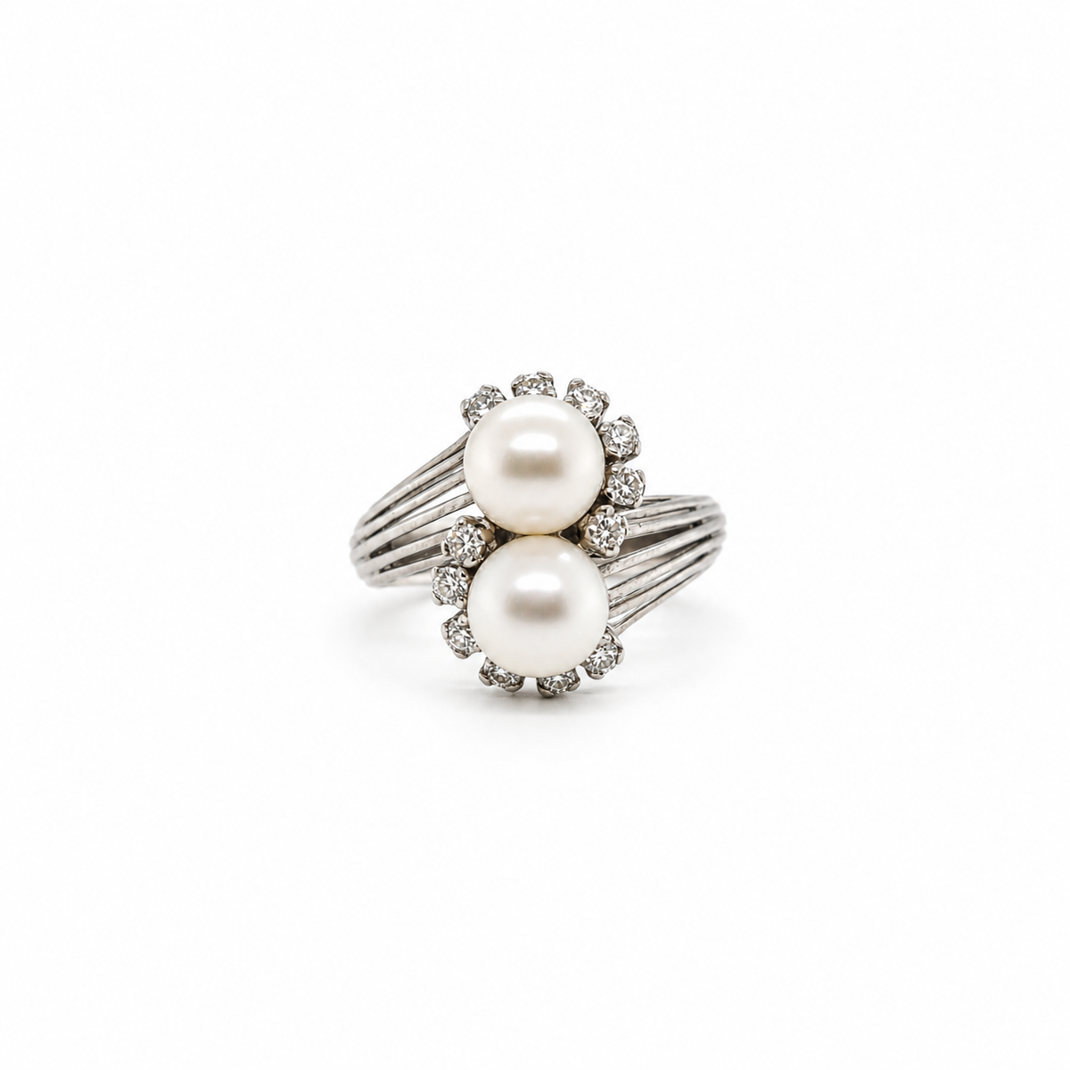Bague Toi et Moi - Or Blanc - Perles de culture et Diamants