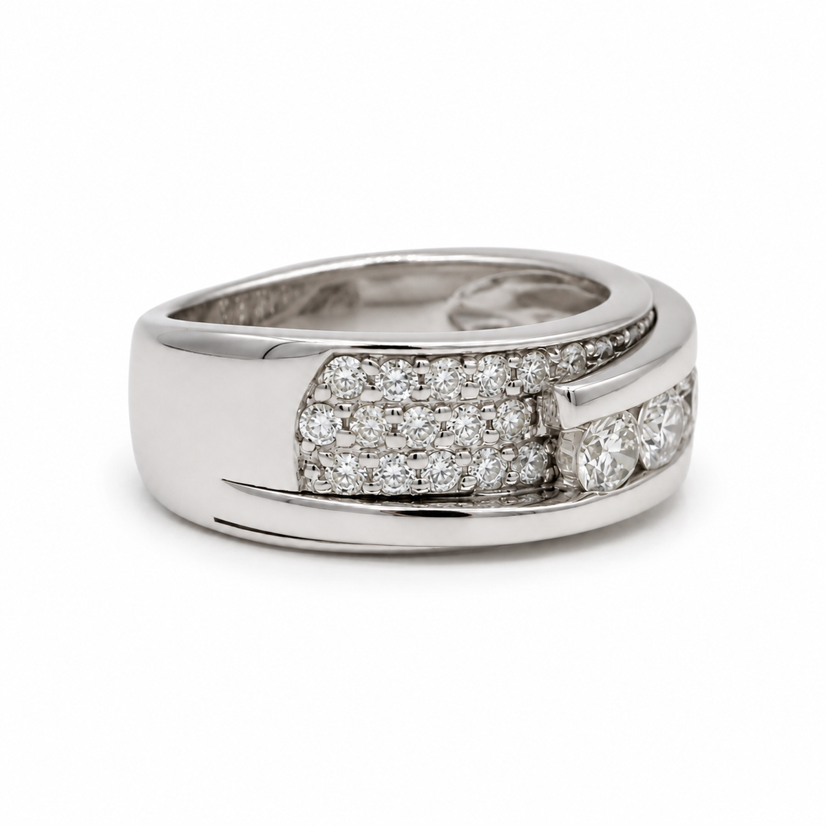Bague Trilogie Or blanc - Pavage Diamants