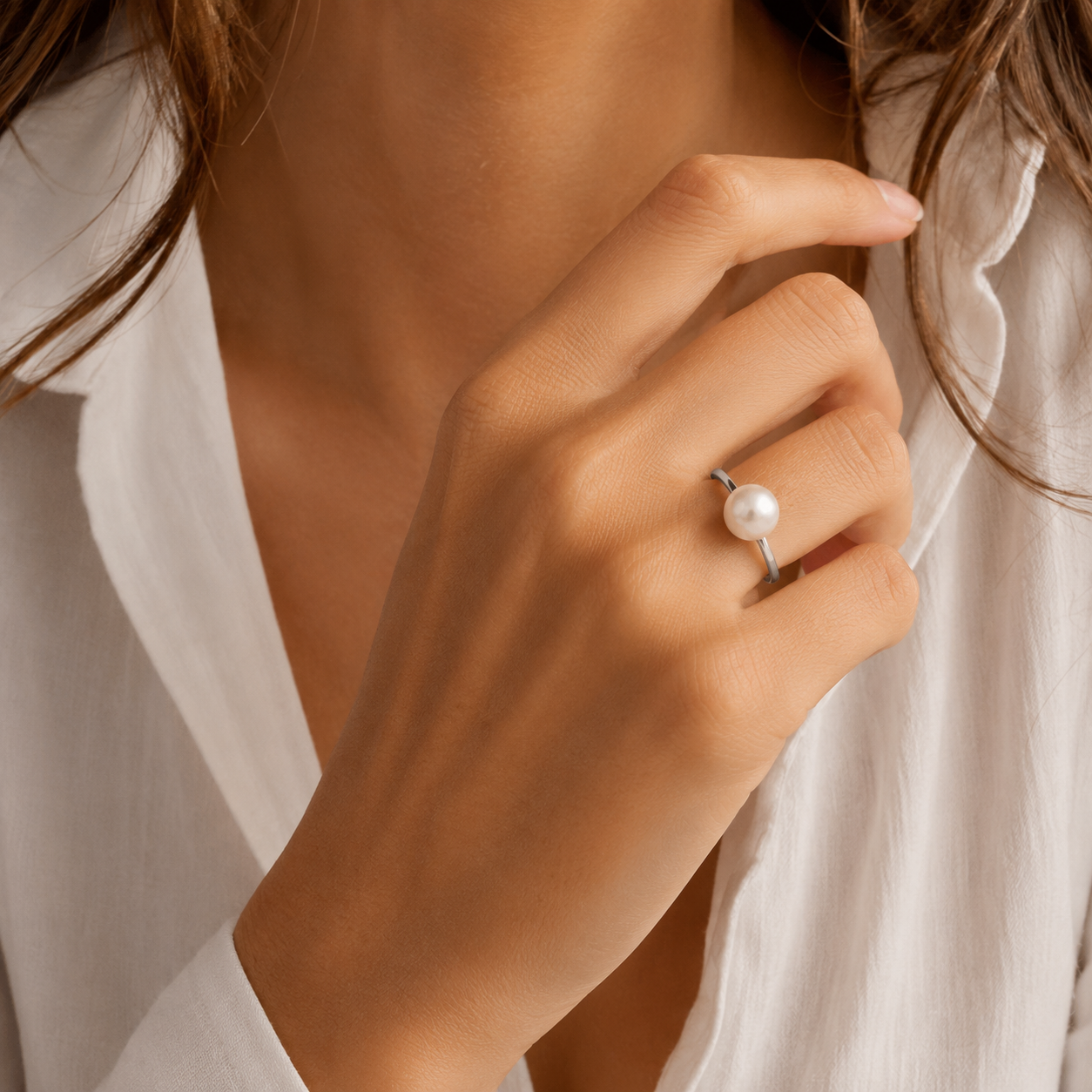 Bague Platine - Perle de culture