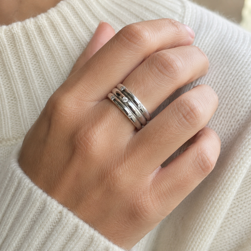Bague Bandeau - Or blanc et Diamants