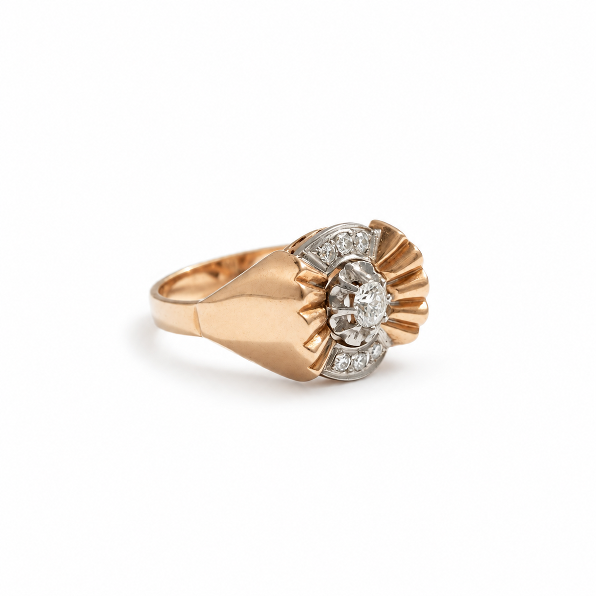 Bague Tank - Or Rosé et Platine - Diamants 0,30 ct